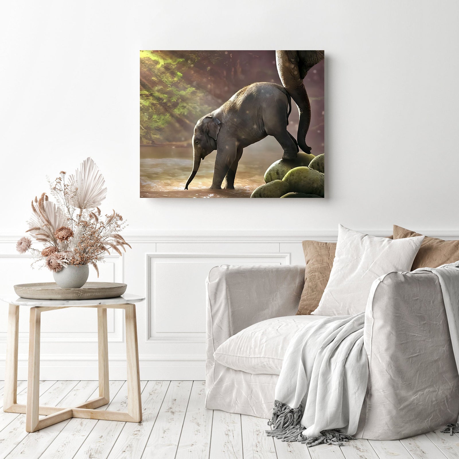 Baby Elephant Bath | Diamond Painting Displayed as Home Decor