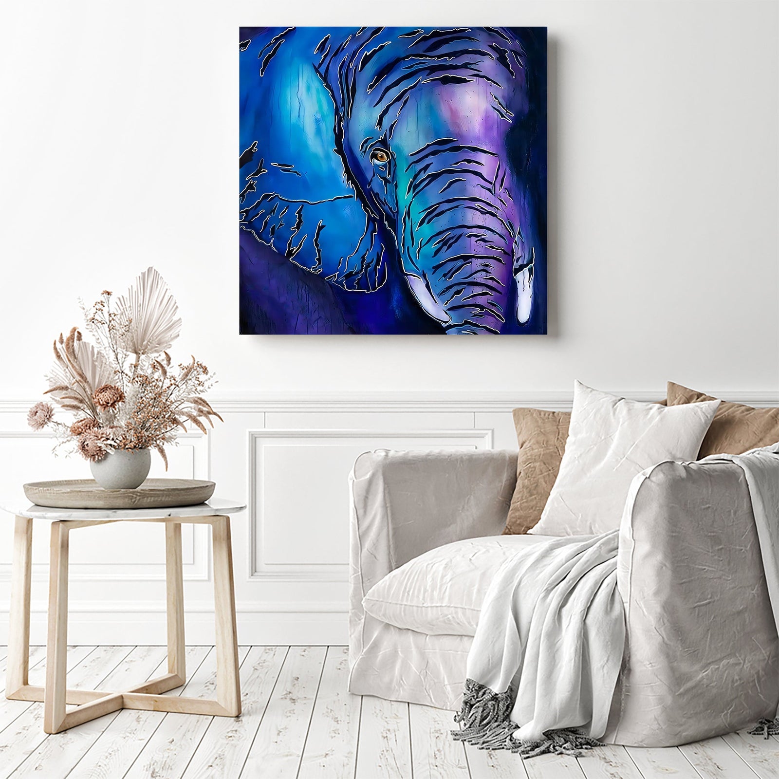 Purple Elephant | Diamond Painting Displayed as Home Decor