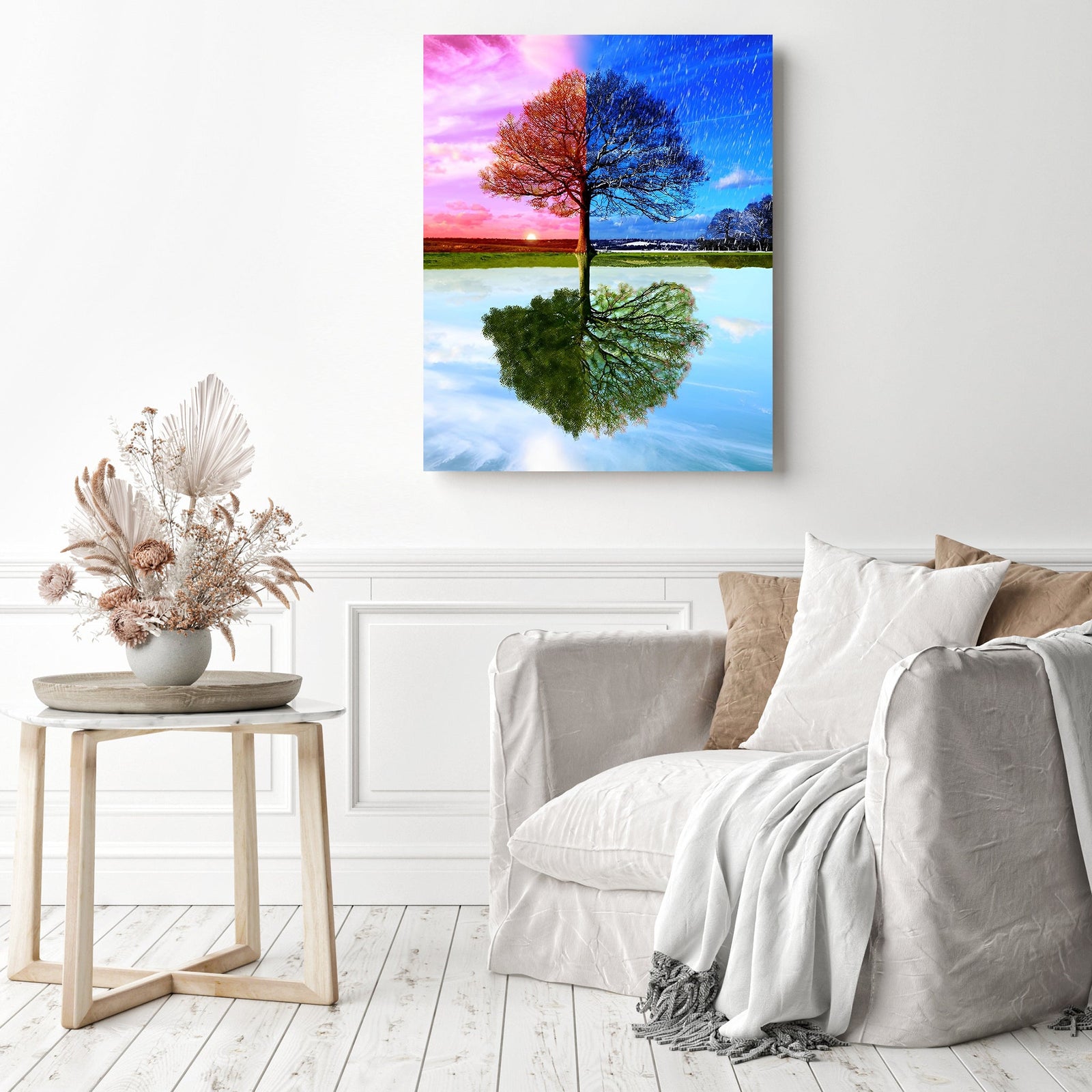 Four Seasonal Tree | Diamond Painting Displayed as Home Decor