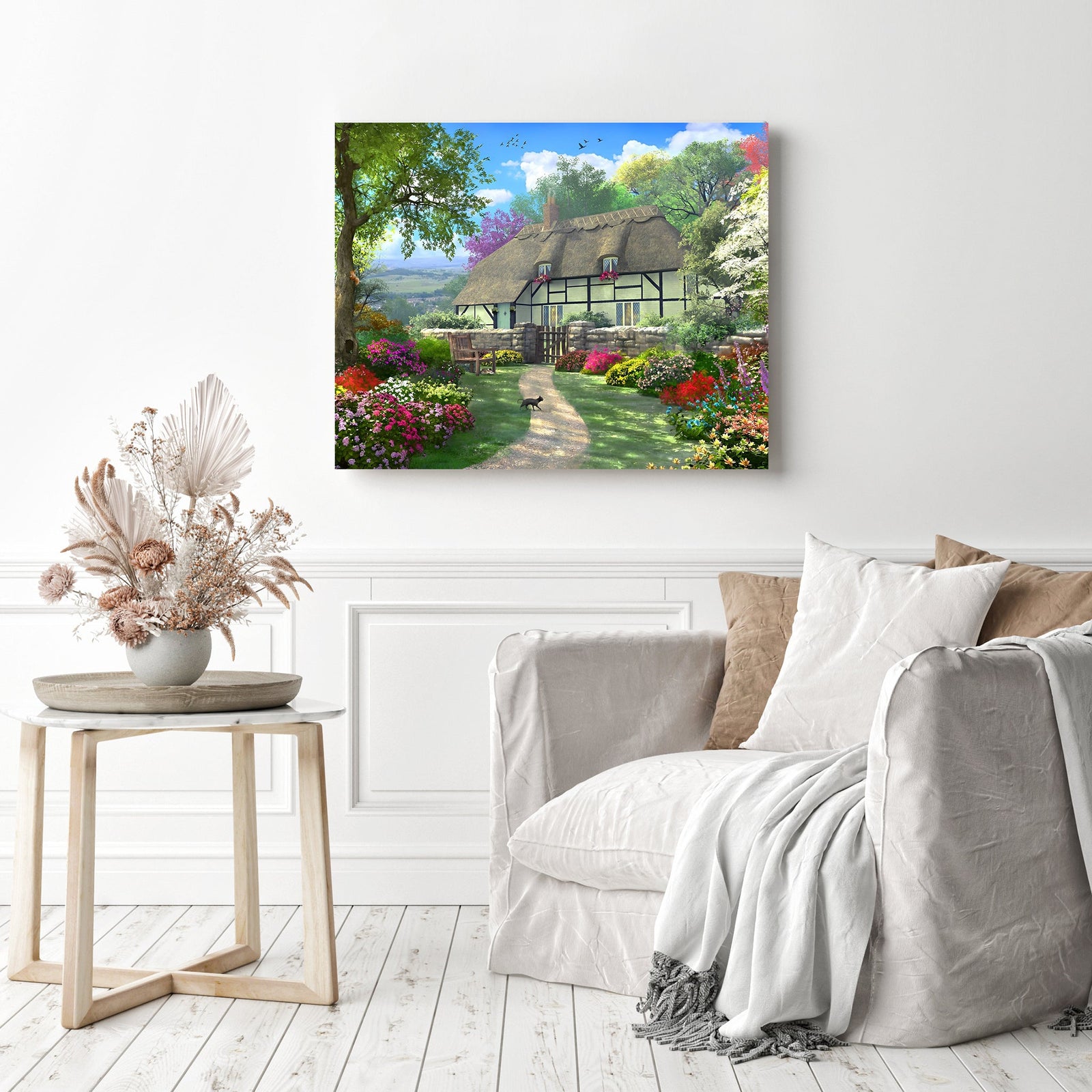 Spring Cottage | Diamond Painting Displayed as Home Decor