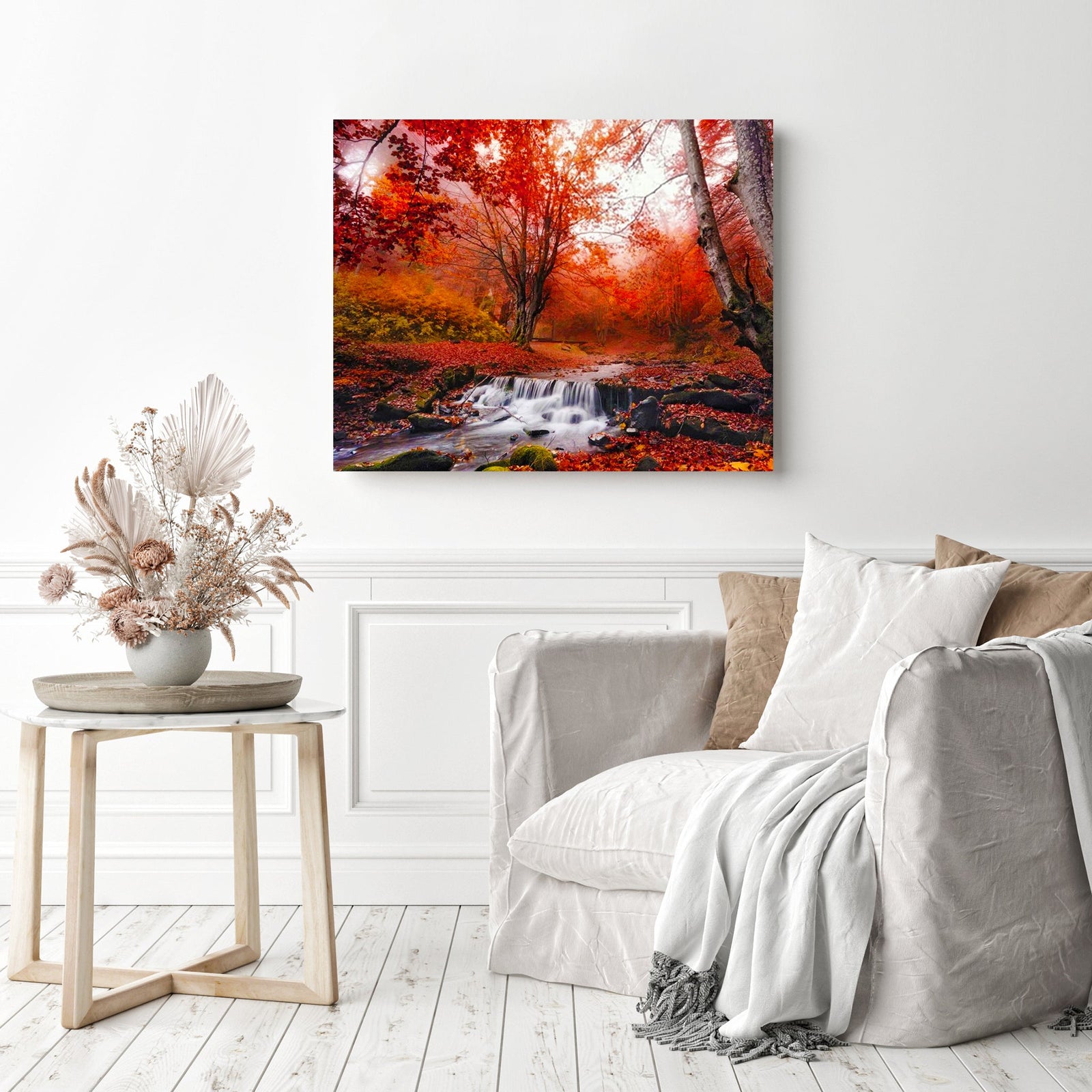 Autumn Waterfall | Diamond Painting Displayed as Home Decor