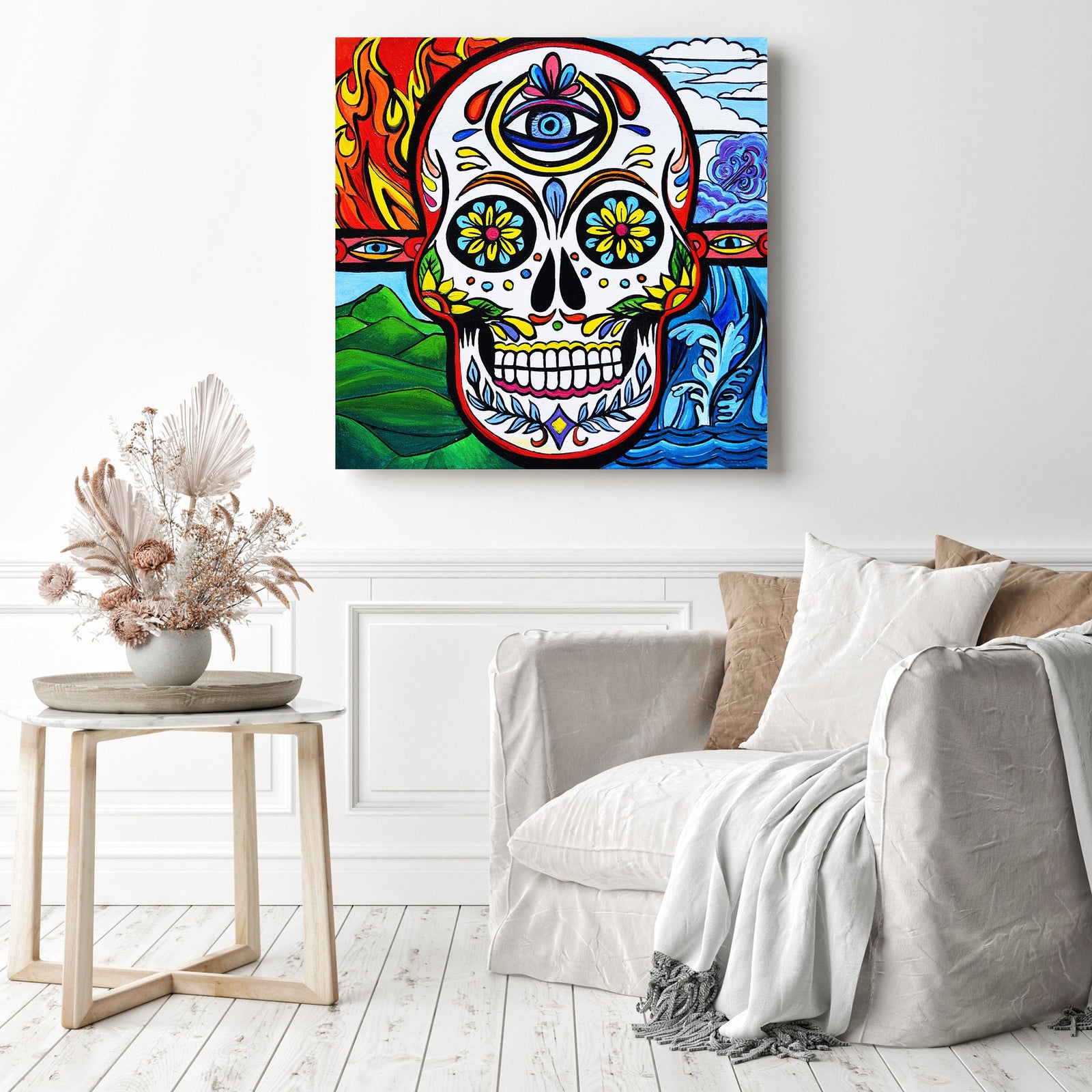 Four Seasons Sugar Skull | Diamond Painting Displayed as Home Decor