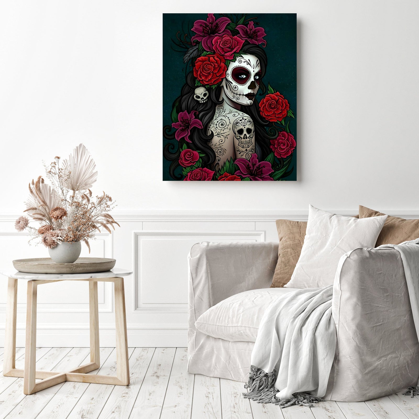 Santa Muerte Skull | Diamond Painting Displayed as Home Decor