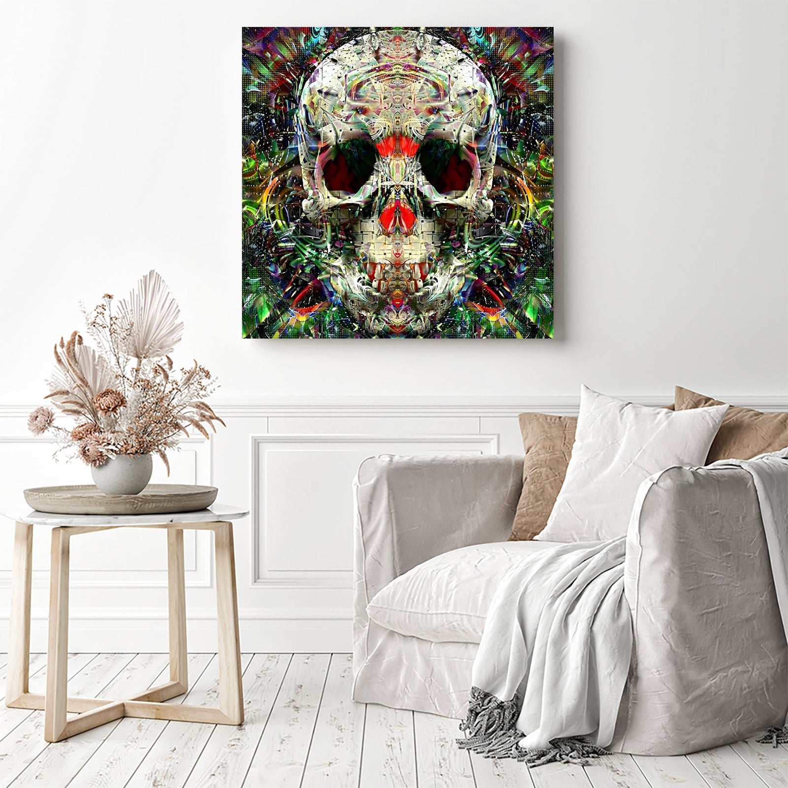 Skull Illusion | Diamond Painting Displayed as Home Decor