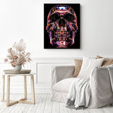 Neon Metallic Skull | Diamond Painting Displayed as Home Decor