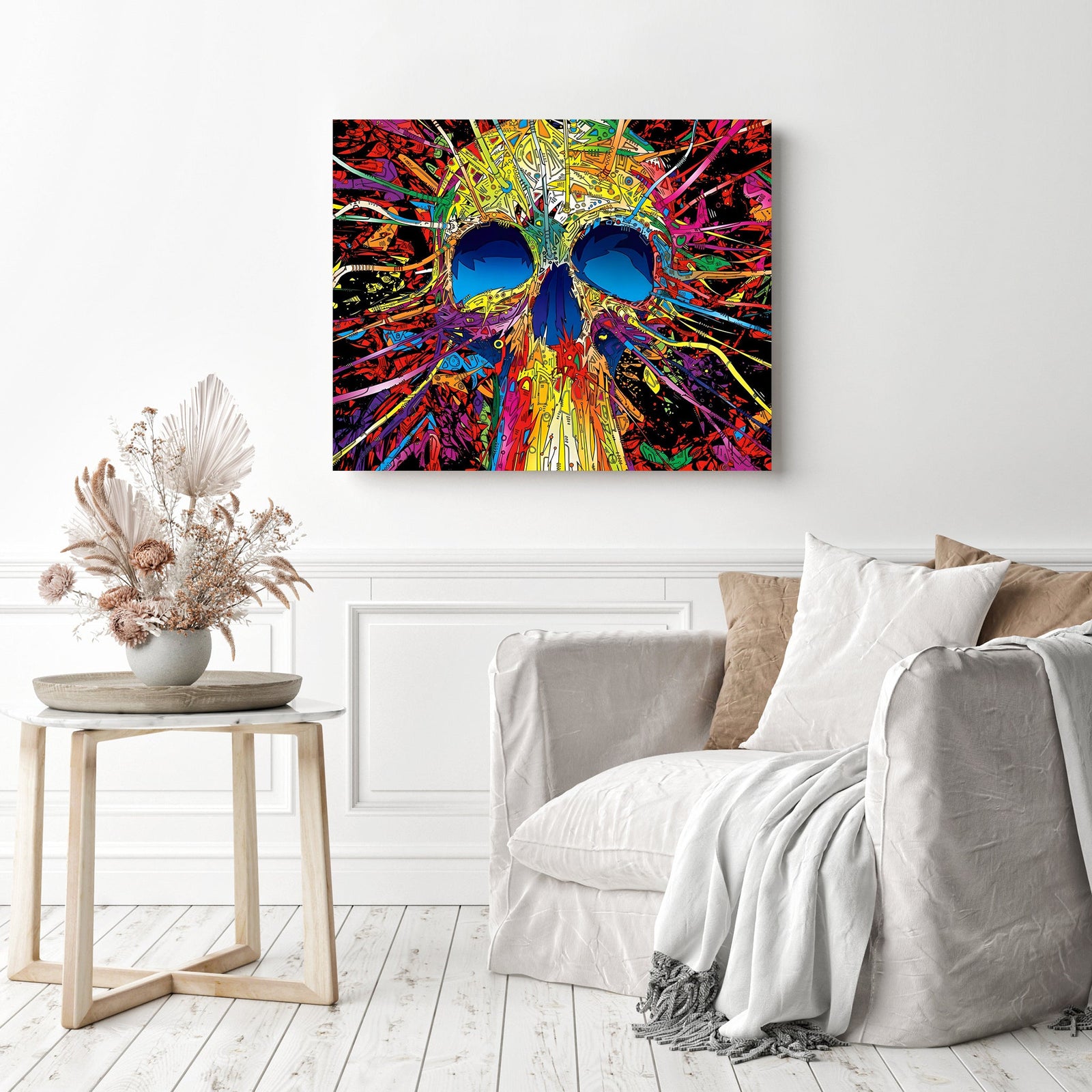 Colorful Skull | Diamond Painting Displayed as Home Decor