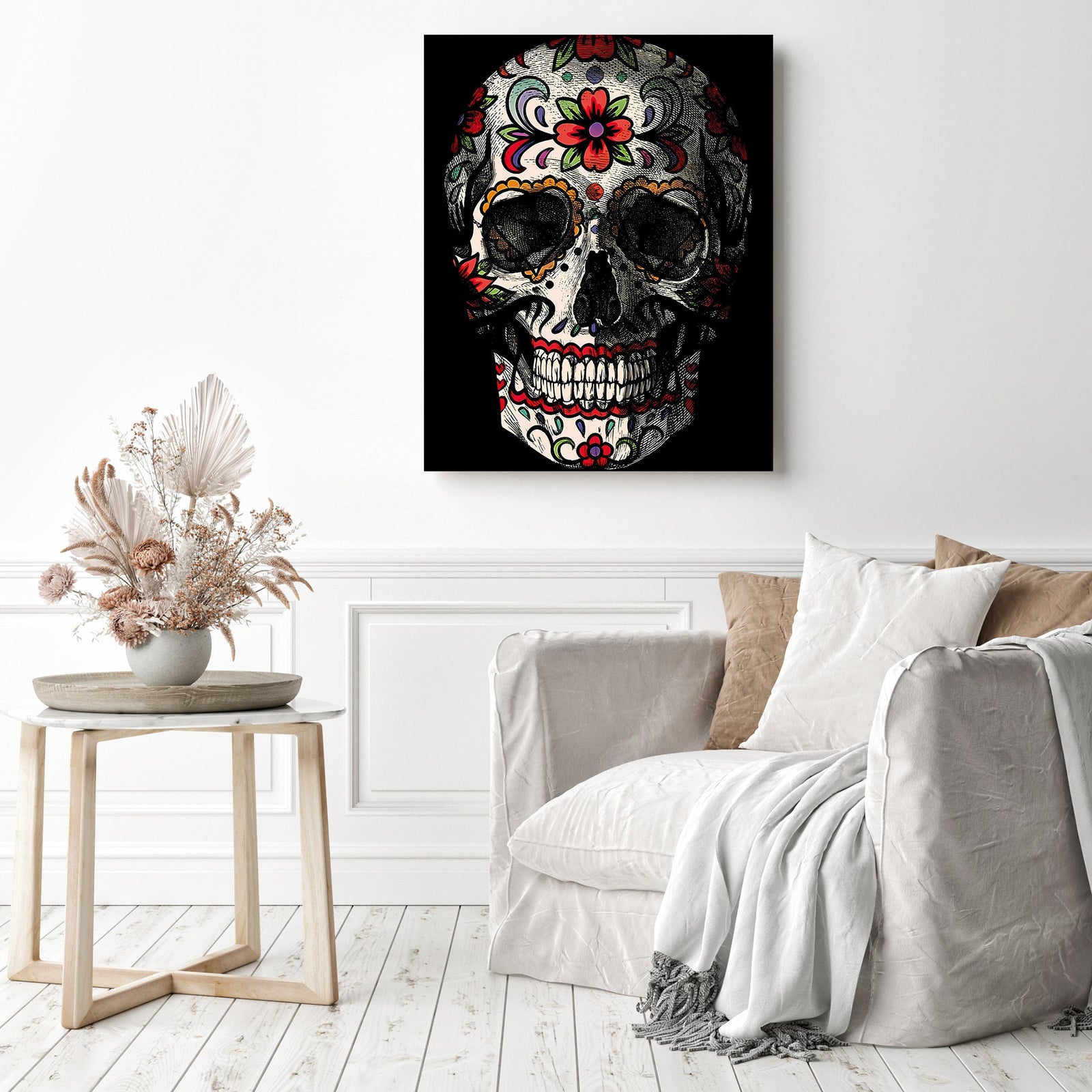 Sugar Skull Mystic | Diamond Painting Displayed as Home Decor