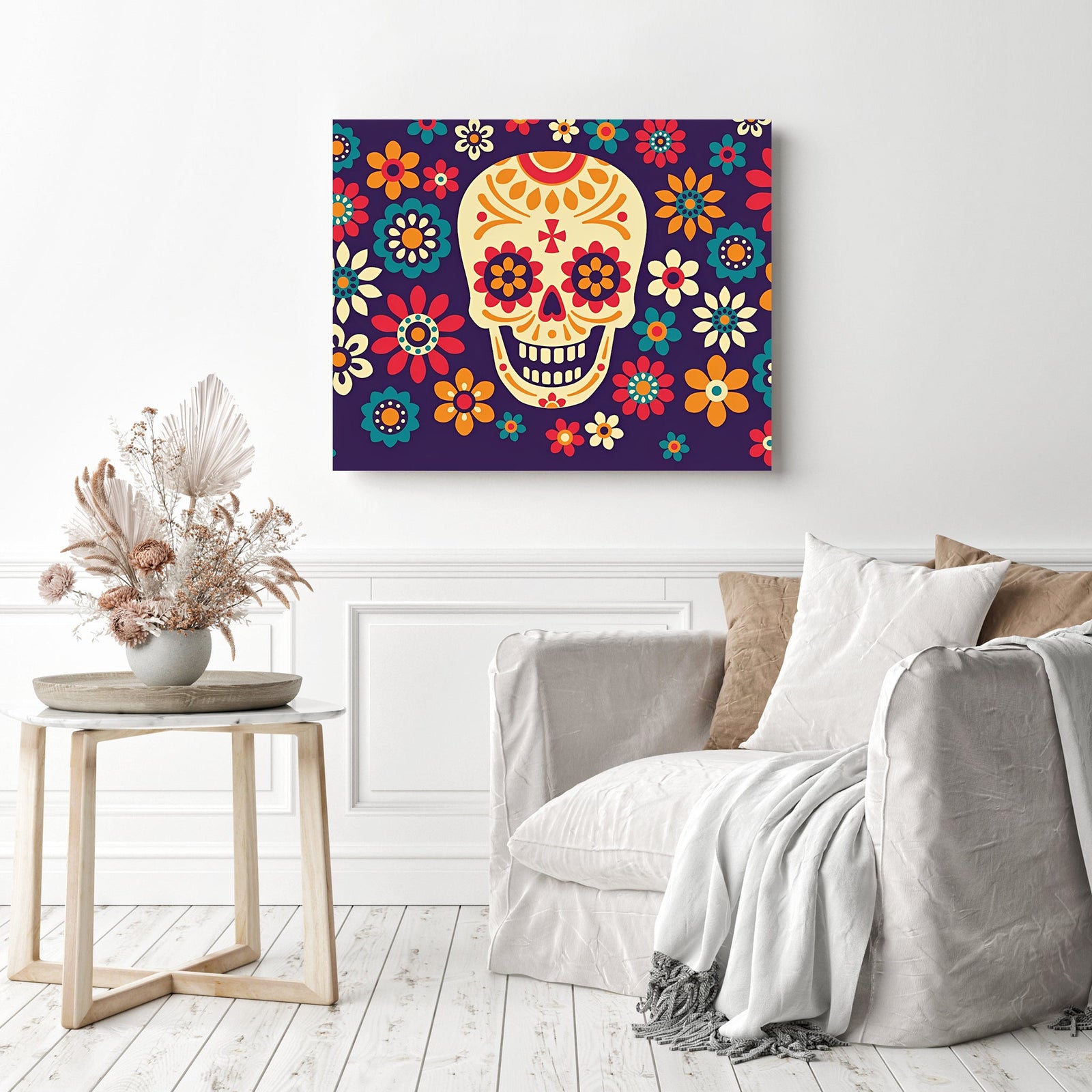 Sugar Skull Floral | Diamond Painting Displayed as Home Decor