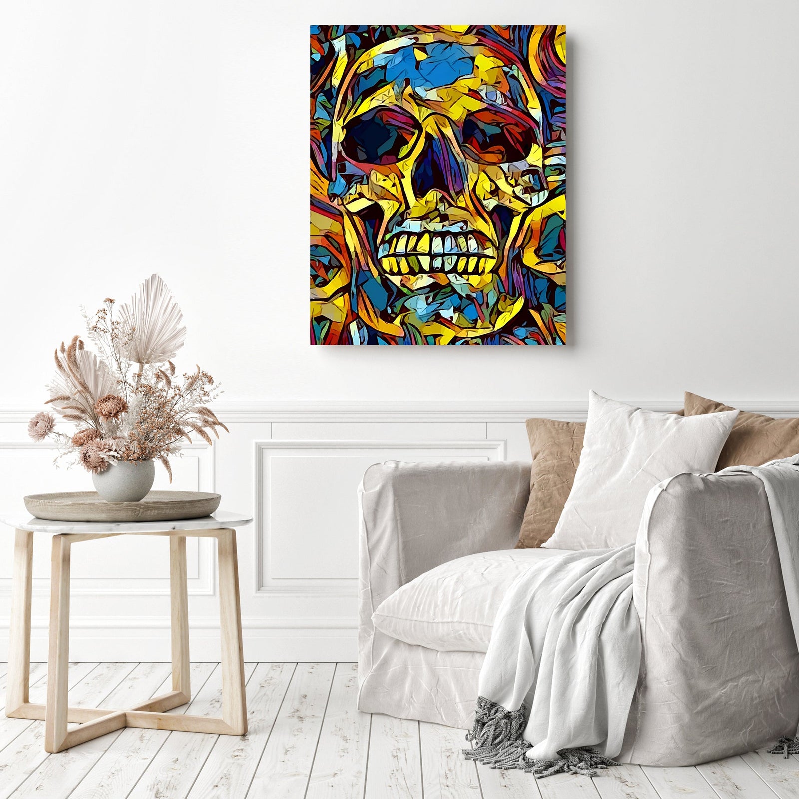 Abstract Rainbow Skull | Diamond Painting Displayed as Home Decor