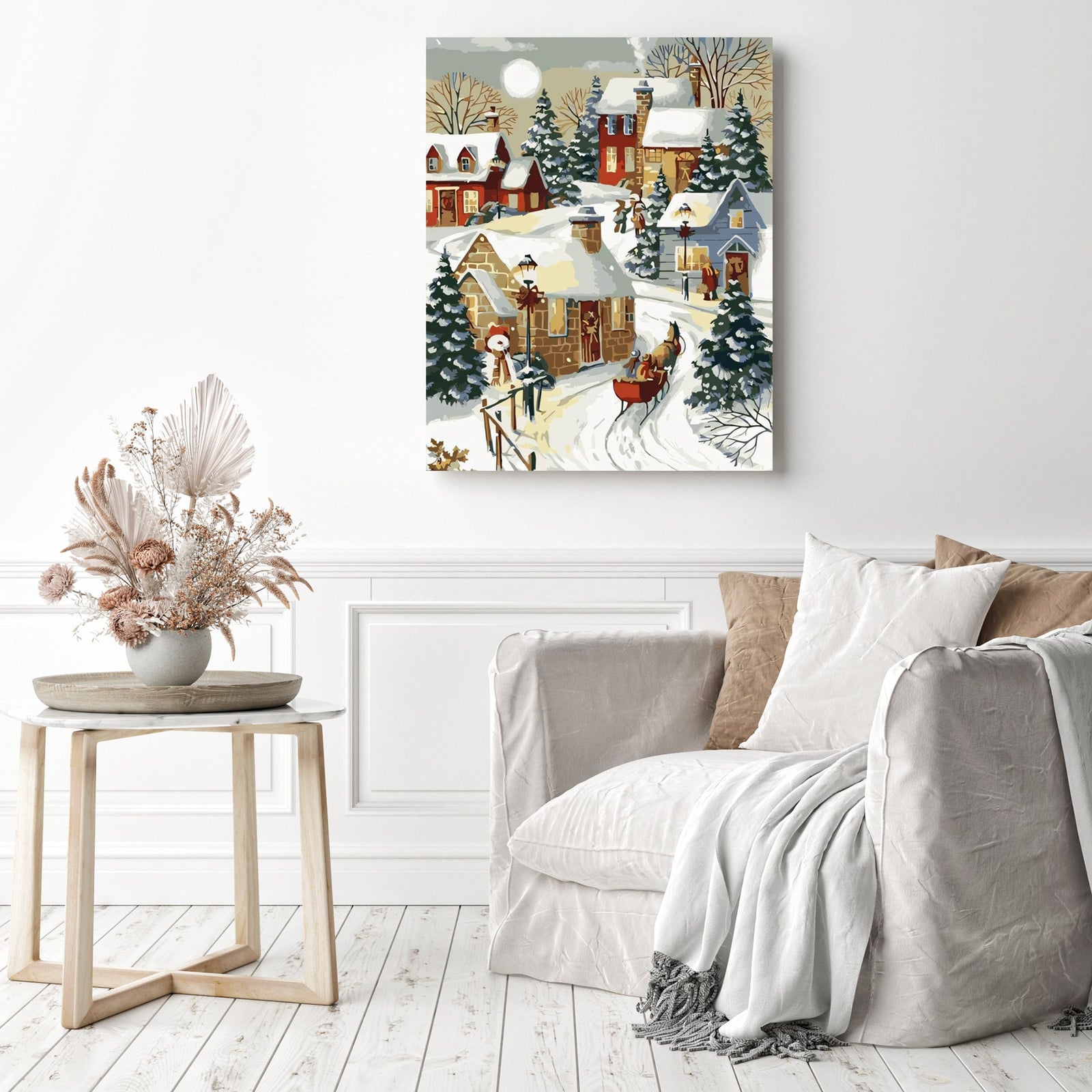 Village Sleigh Ride Christmas | Diamond Painting Displayed as Home Decor