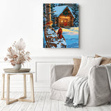 House on a Frozen Forest | Diamond Painting Displayed as Home Decor