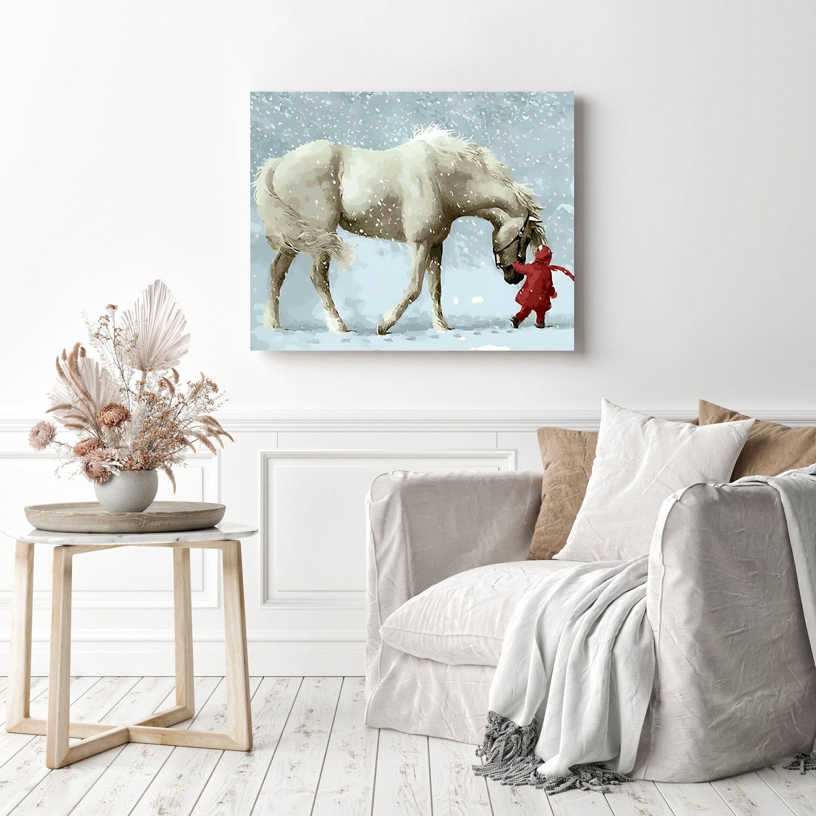 Snow Horse | Diamond Painting Displayed as Home Decor