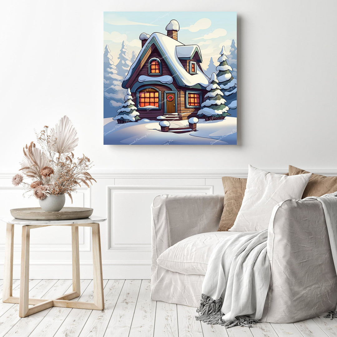 Snowy Cabin Serenity | Diamond Painting