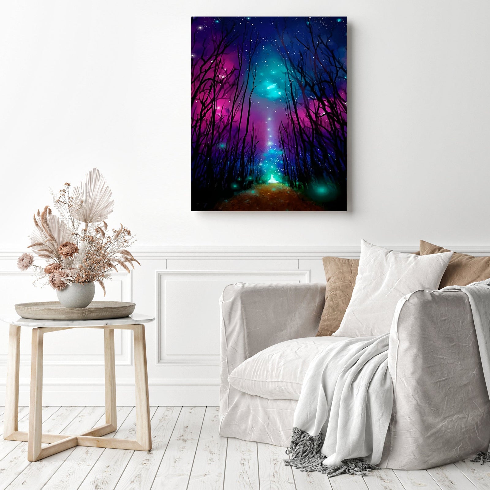 Fluorescent Forest | Diamond Painting Displayed as Home Decor