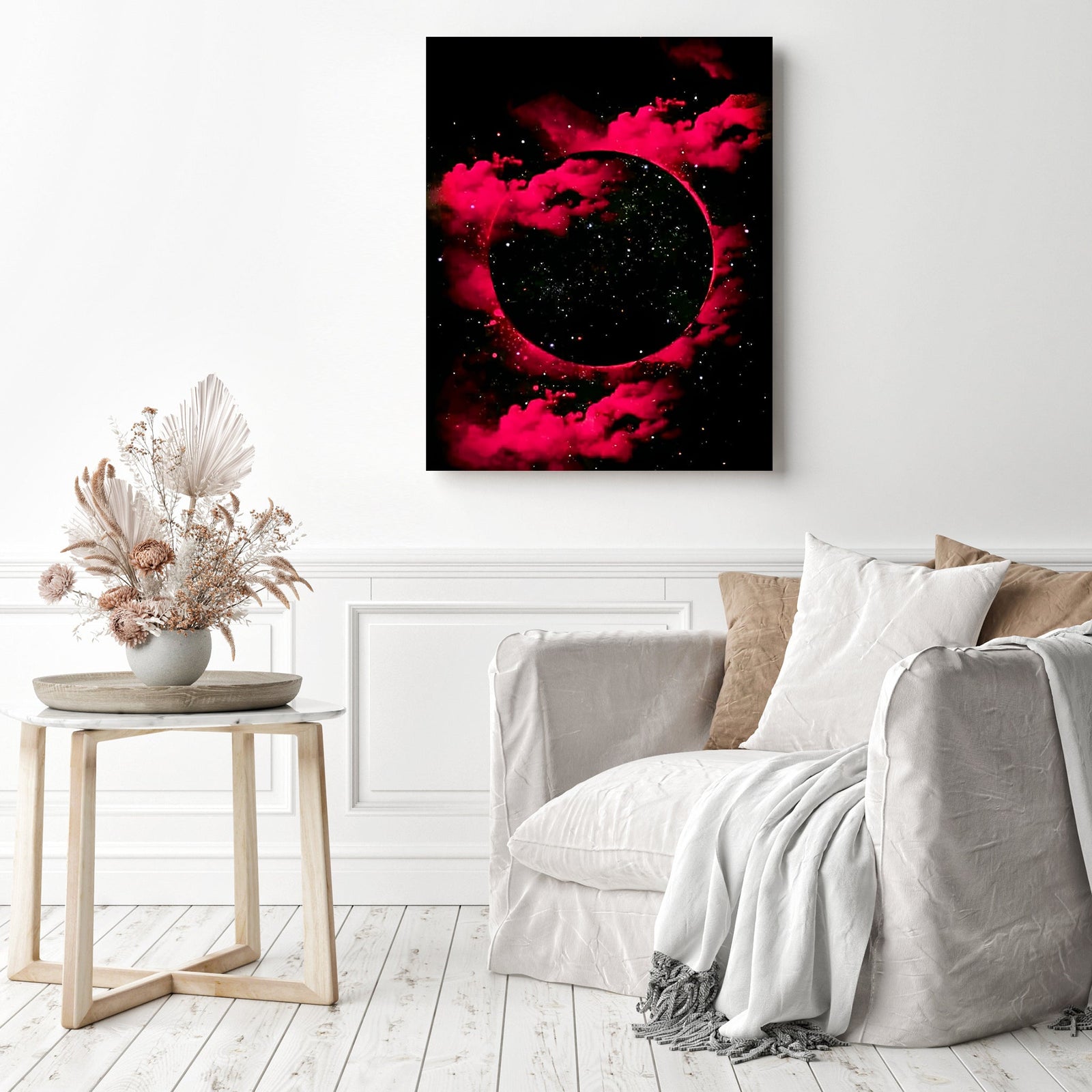 Red and Black Galaxy | Diamond Painting Displayed as Home Decor