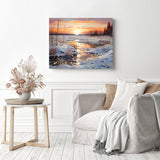 Snowy Creek Dawn | Diamond Painting Displayed as Home Decor