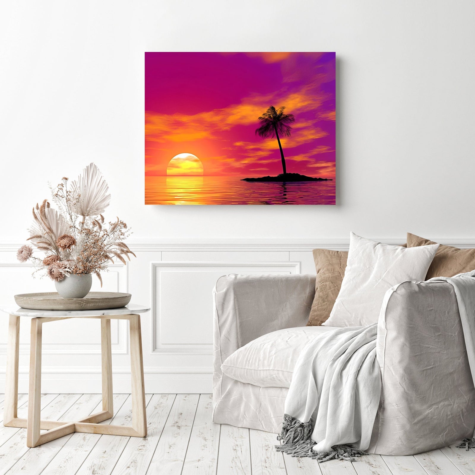 Sunset Island | Diamond Painting Displayed as Home Decor