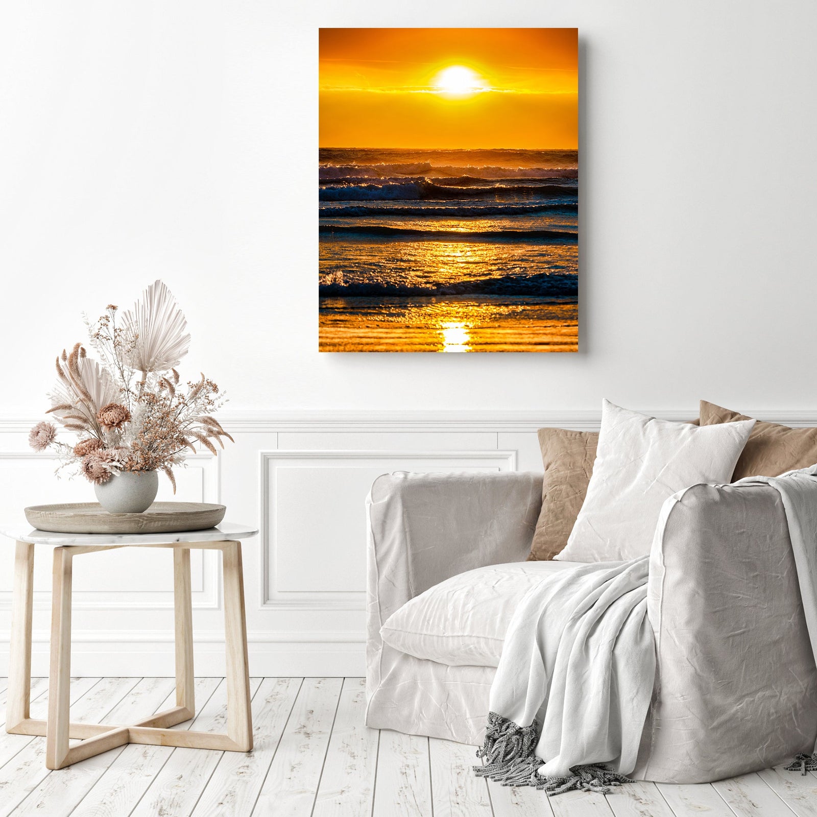 Sunset on the Ocean | Diamond Painting Displayed as Home Decor