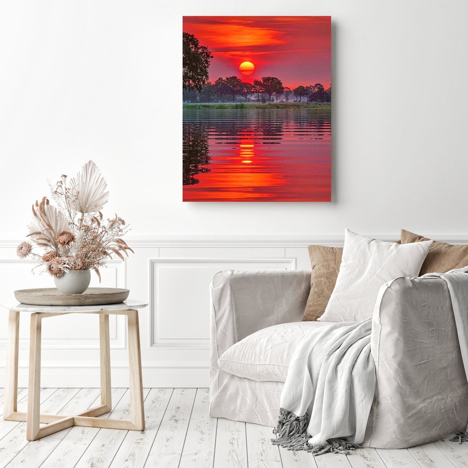 Red Sunset | Diamond Painting Displayed as Home Decor