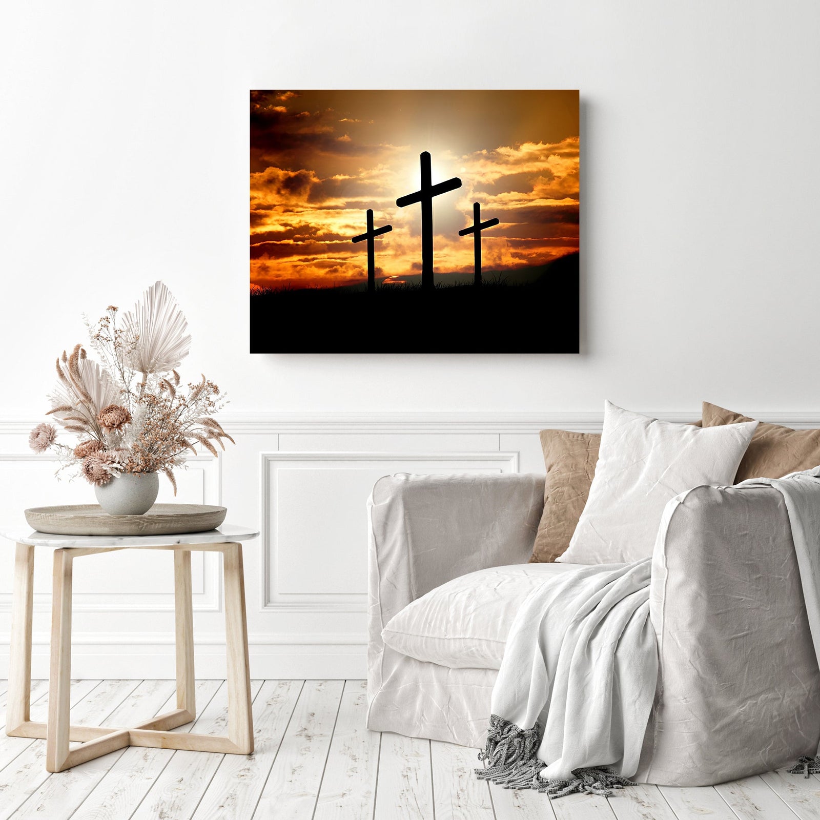 Crosses at Sunset on the Hill | Diamond Painting Displayed as Home Decor