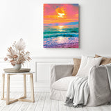 Vibrant Beachside Sunset | Diamond Painting Displayed as Home Decor