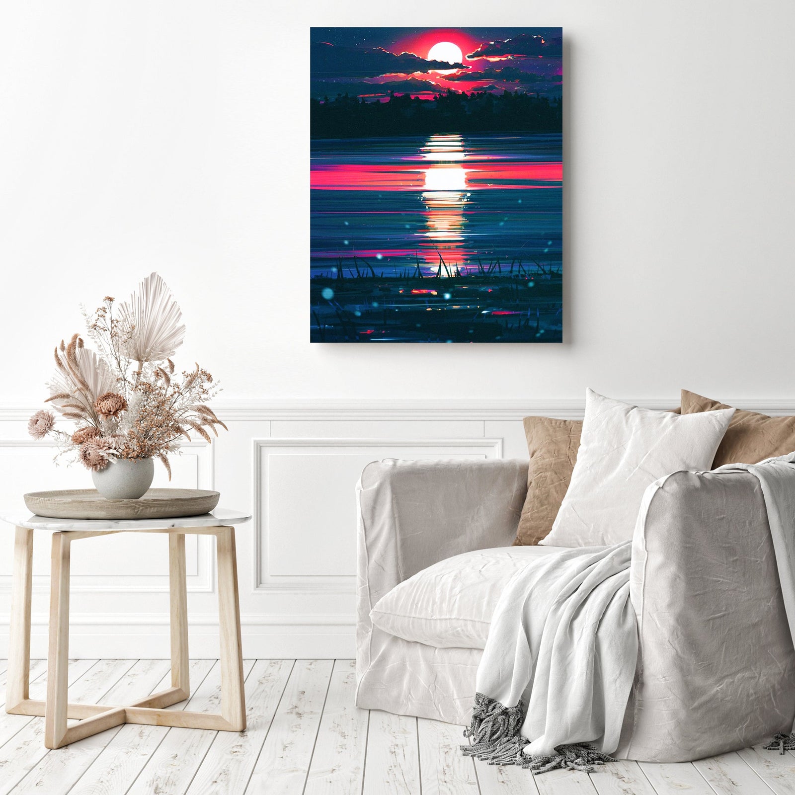 Moonlight Beach Reflection | Diamond Painting Displayed as Home Decor