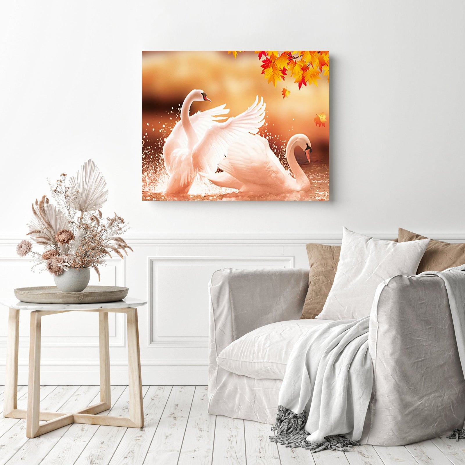 Swan Ballet | Diamond Painting Displayed as Home Decor