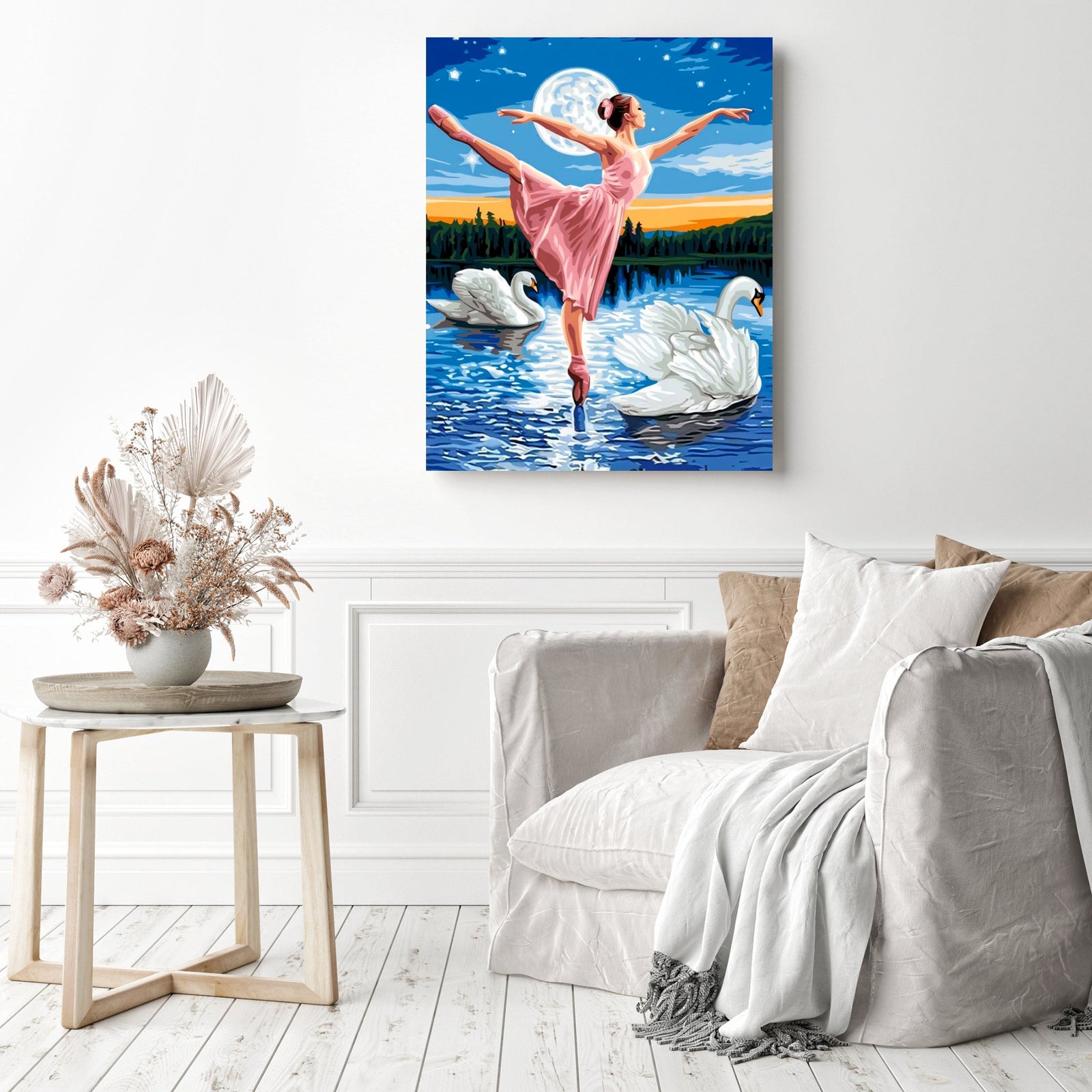 Swans Ballet | Diamond Painting Displayed as Home Decor