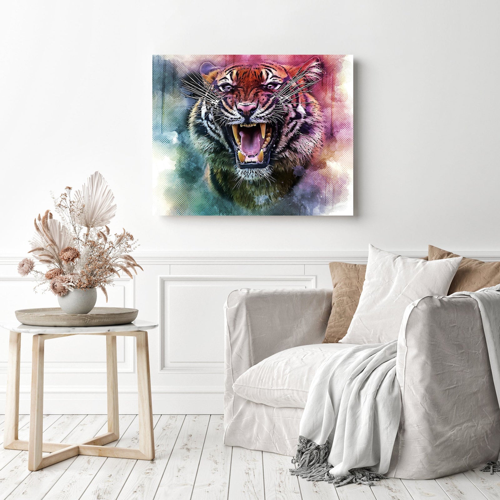 Roaring Tiger | Diamond Painting Displayed as Home Decor