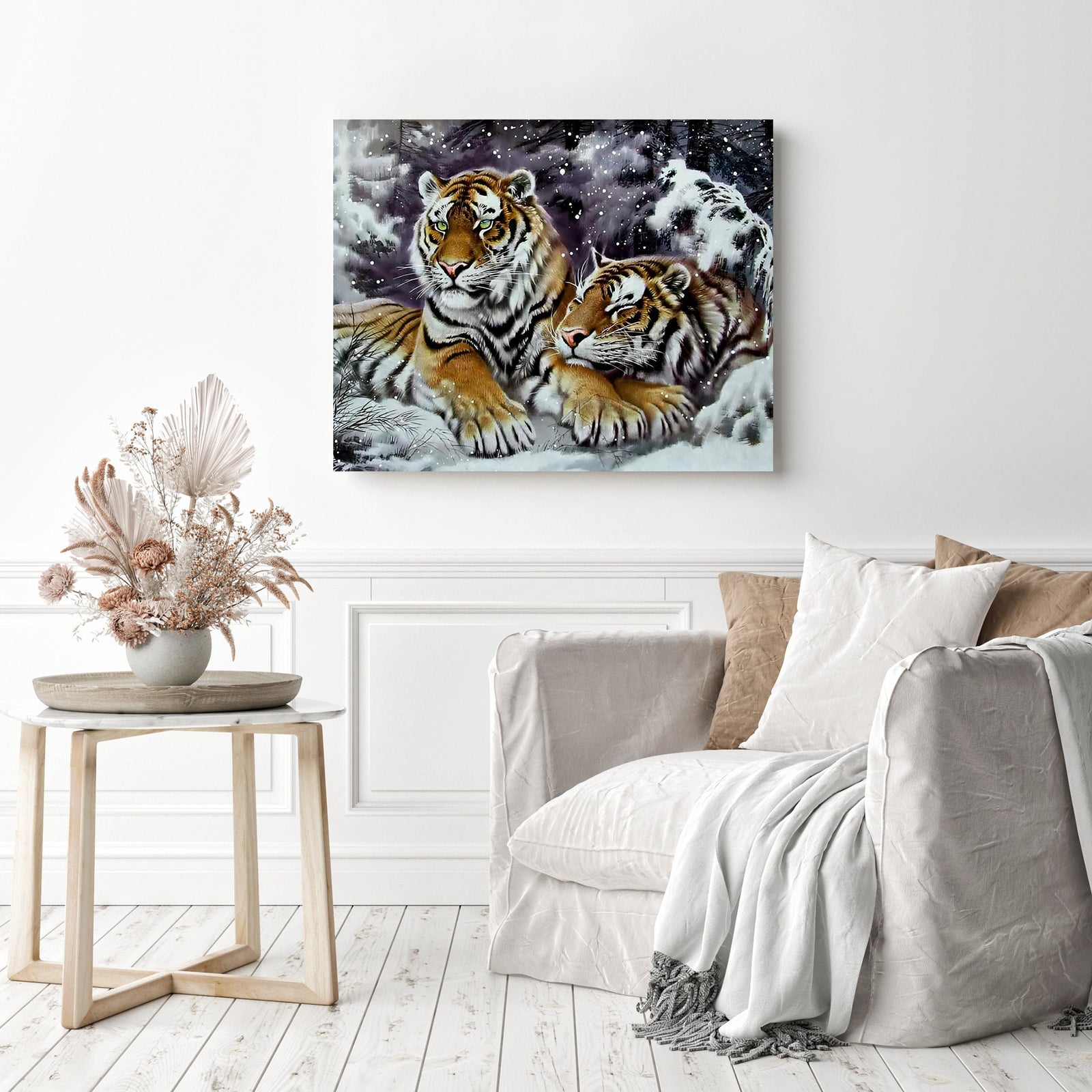 Winter Tigers | Diamond Painting Displayed as Home Decor