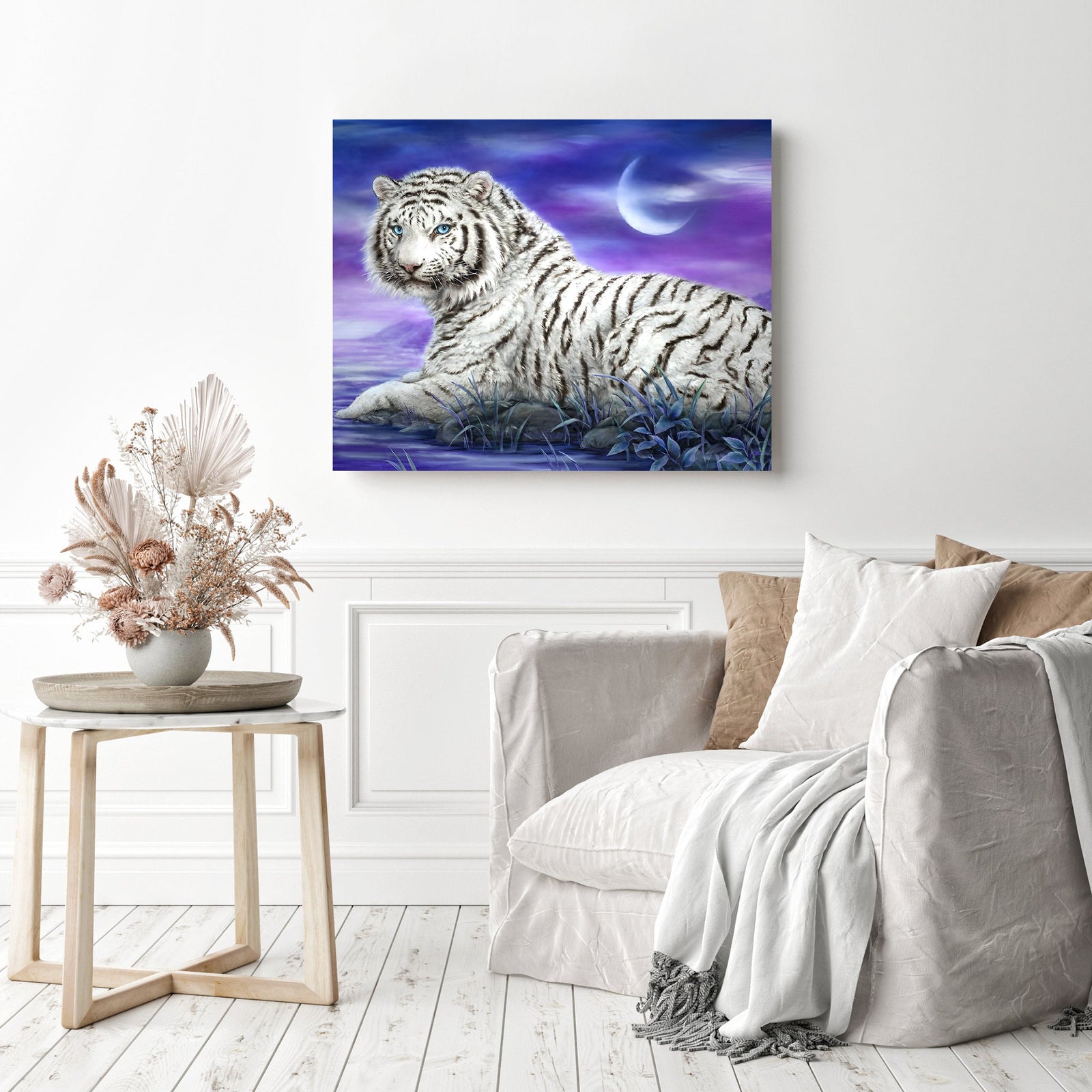 White Tiger | Diamond Painting Displayed as Home Decor