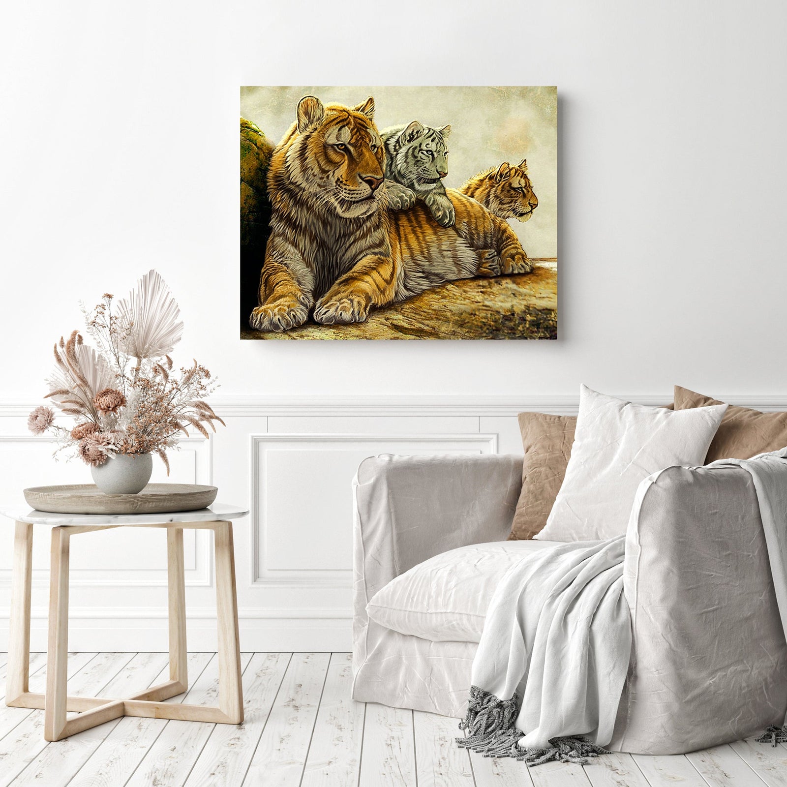 Wild Tigers | Diamond Painting Displayed as Home Decor