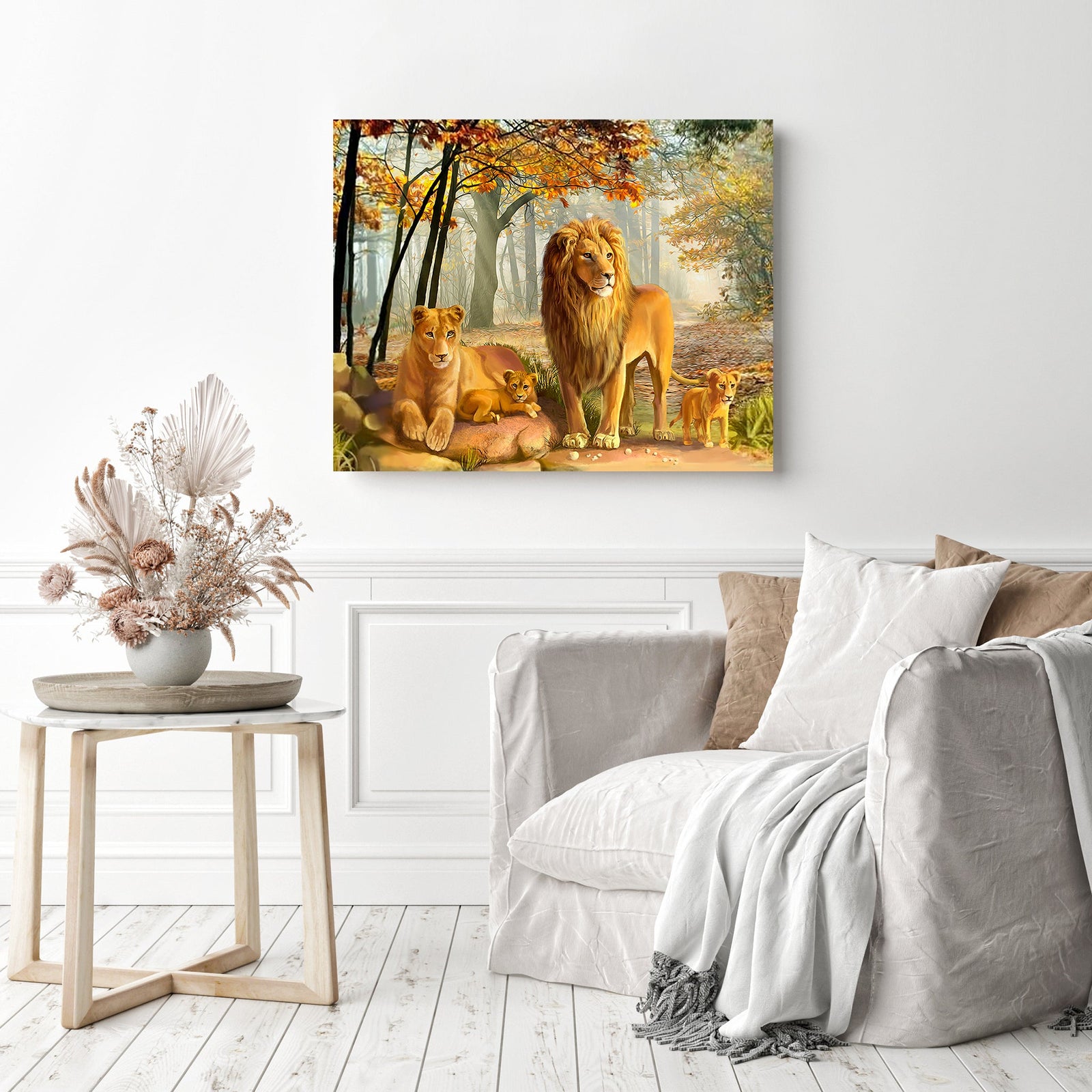 Happy Lion Family | Diamond Painting Displayed as Home Decor