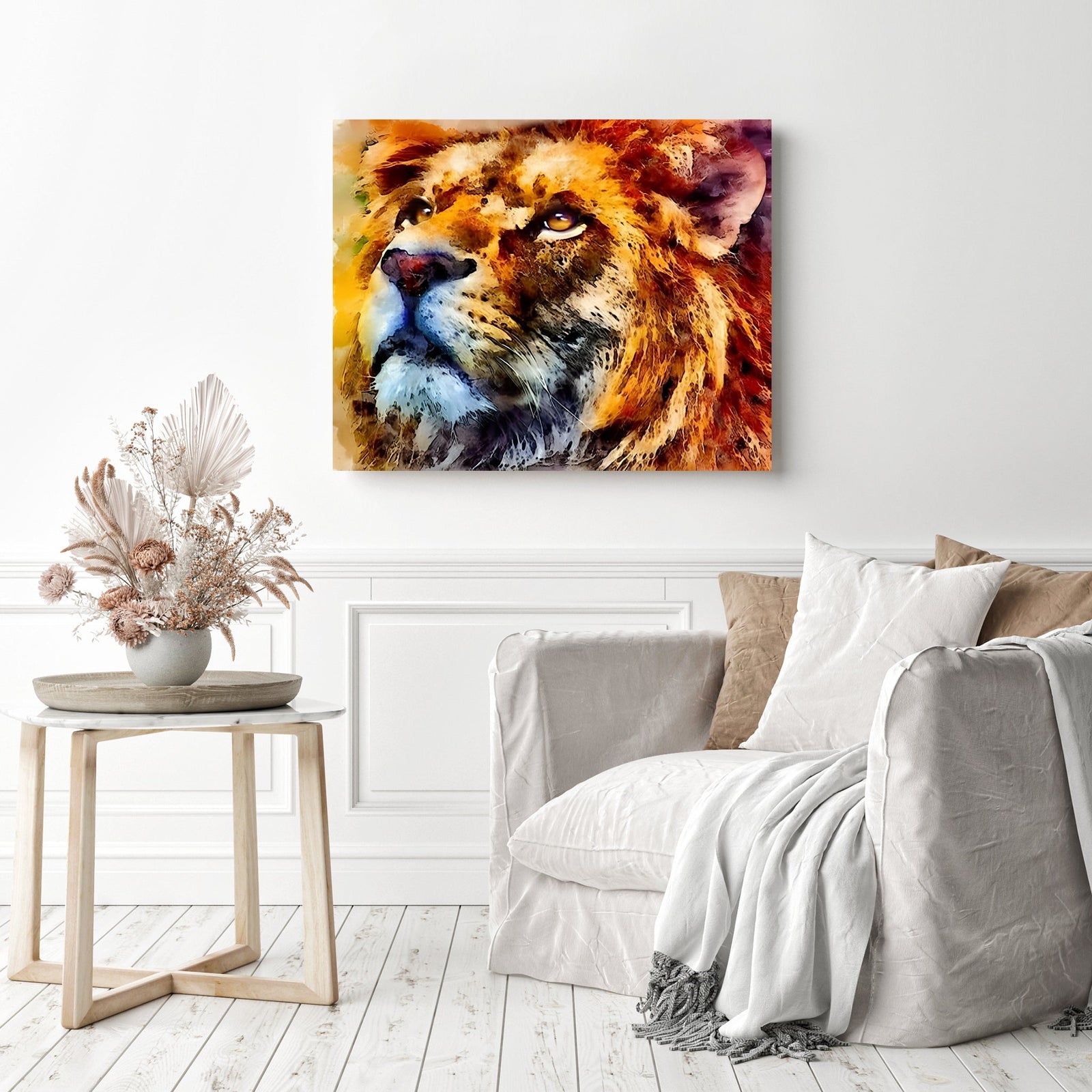 Watercolor Lion | Diamond Painting Displayed as Home Decor