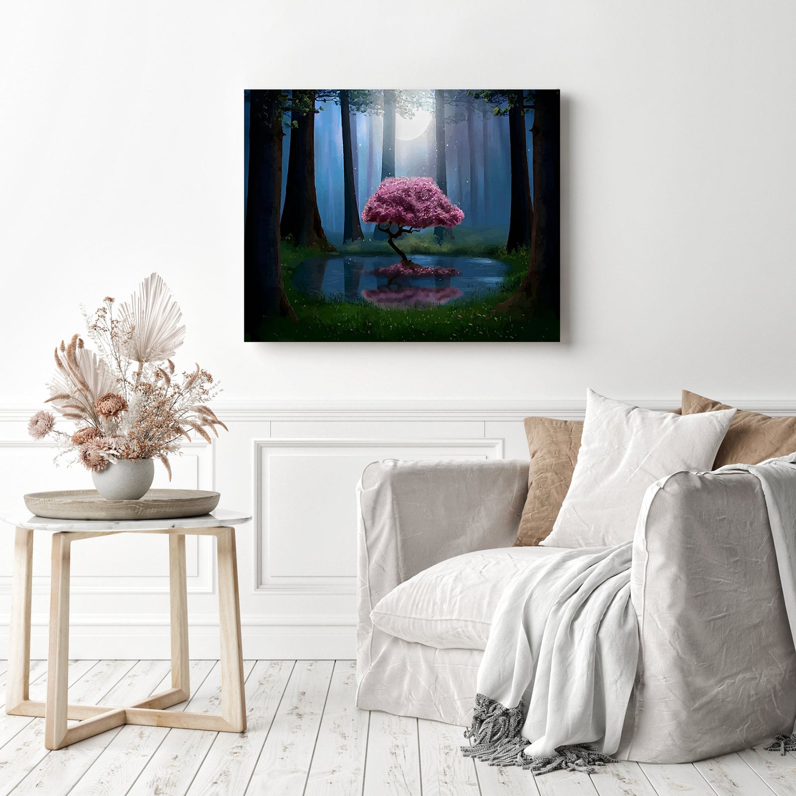 Forest Pink Tree | Diamond Painting Displayed as Home Decor