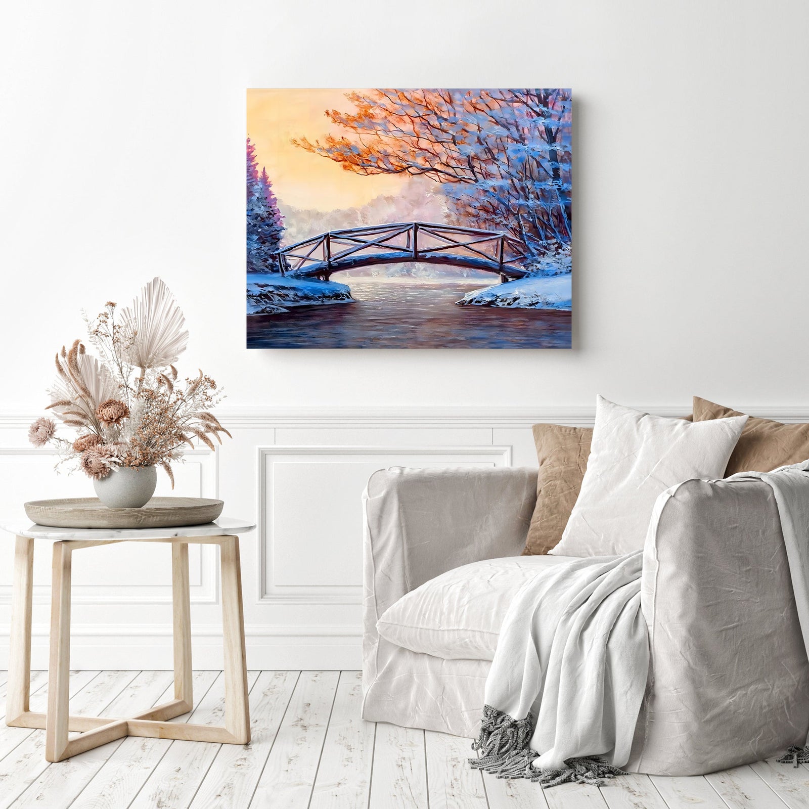 Snow Covered Bridge | Diamond Painting Displayed as Home Decor