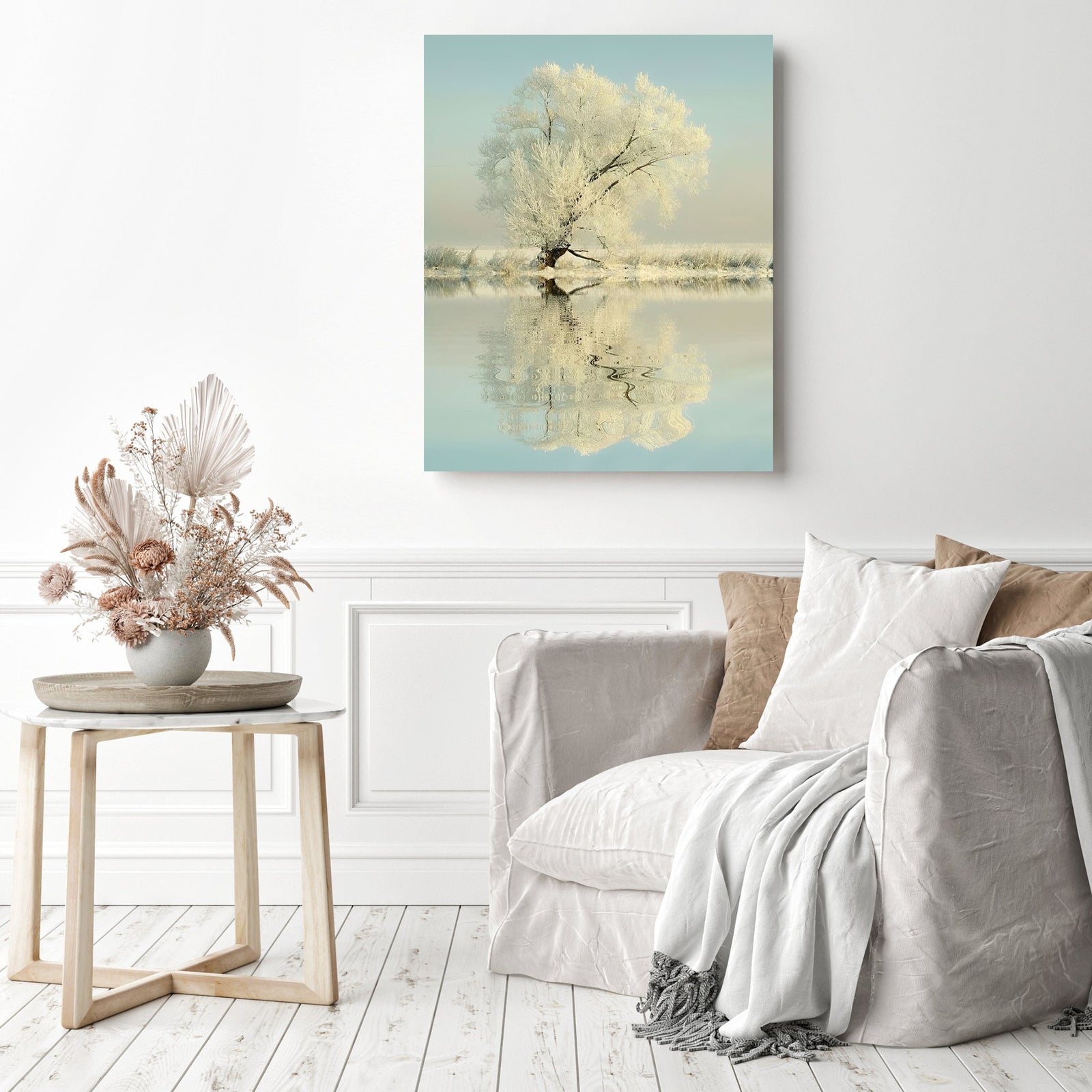 Winter Tree by the Lake | Diamond Painting Displayed as Home Decor