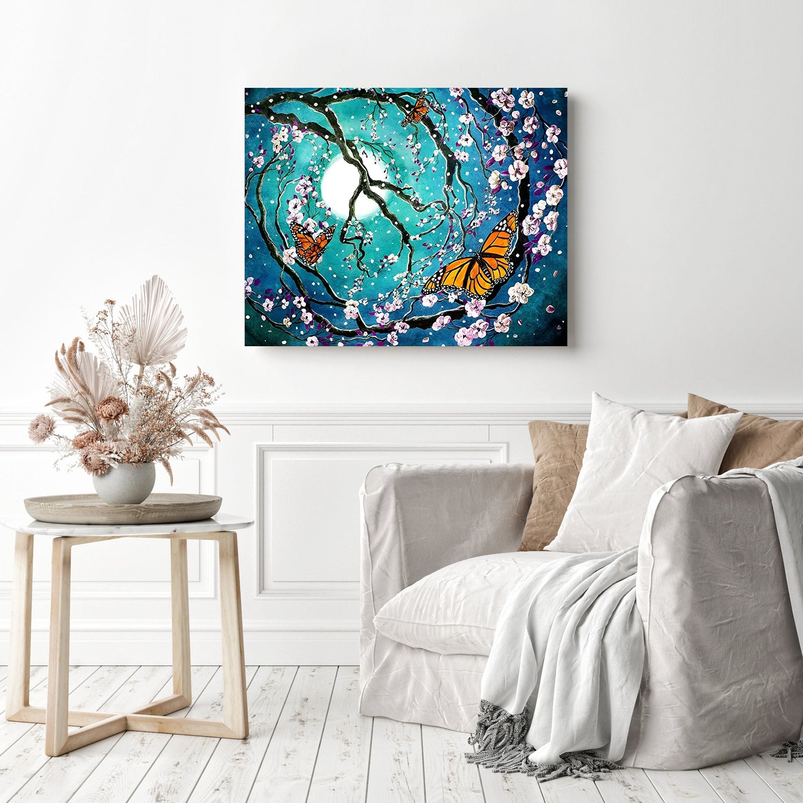 Moon Tree Flowers | Diamond Painting Displayed as Home Decor