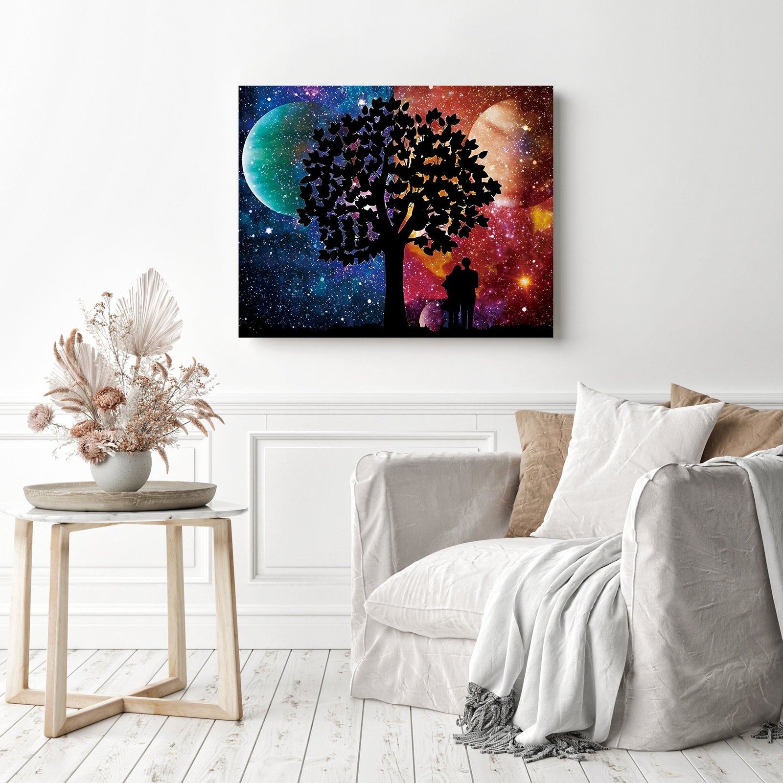 Moon Tree Romance | Diamond Painting Displayed as Home Decor