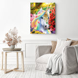 Unicorn Among Flowers | Diamond Painting Displayed as Home Decor