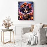 Floral Fiesta Maiden | Diamond Painting Displayed as Home Decor