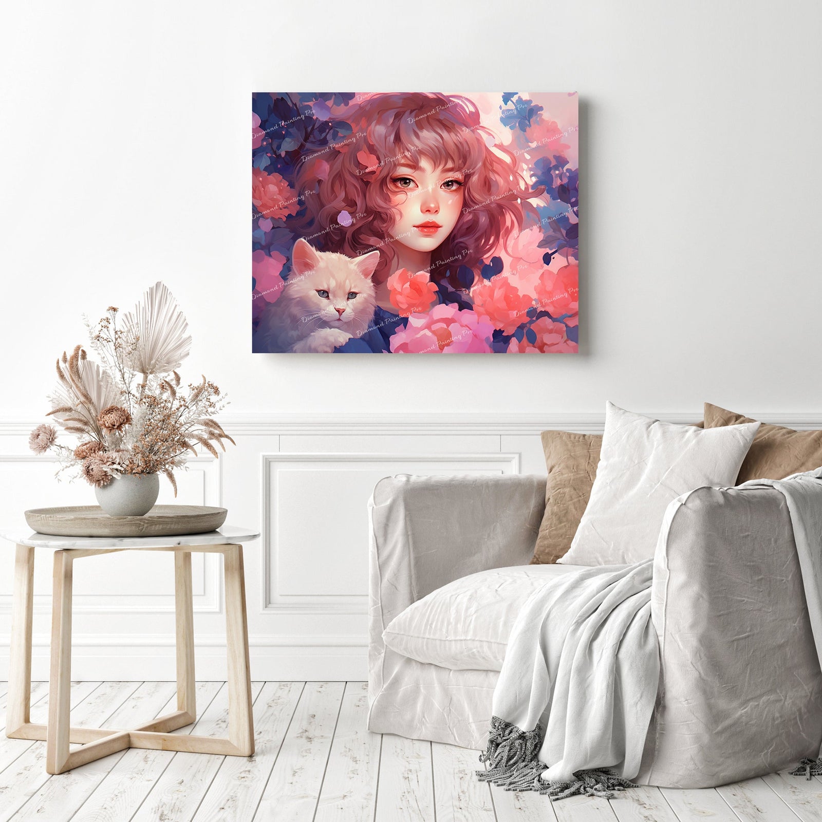 Floral Whisker Whimsy | Diamond Painting Displayed as Home Decor