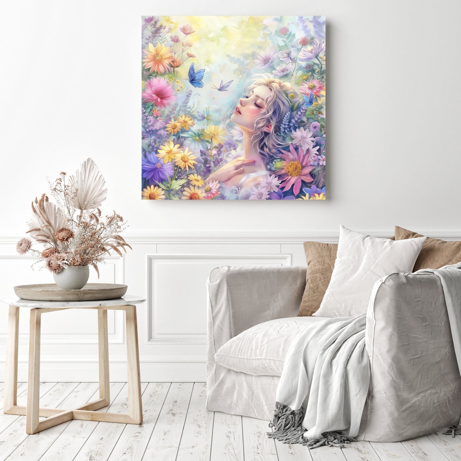 Spring Flower Haven | Diamond Painting Displayed as Home Decor