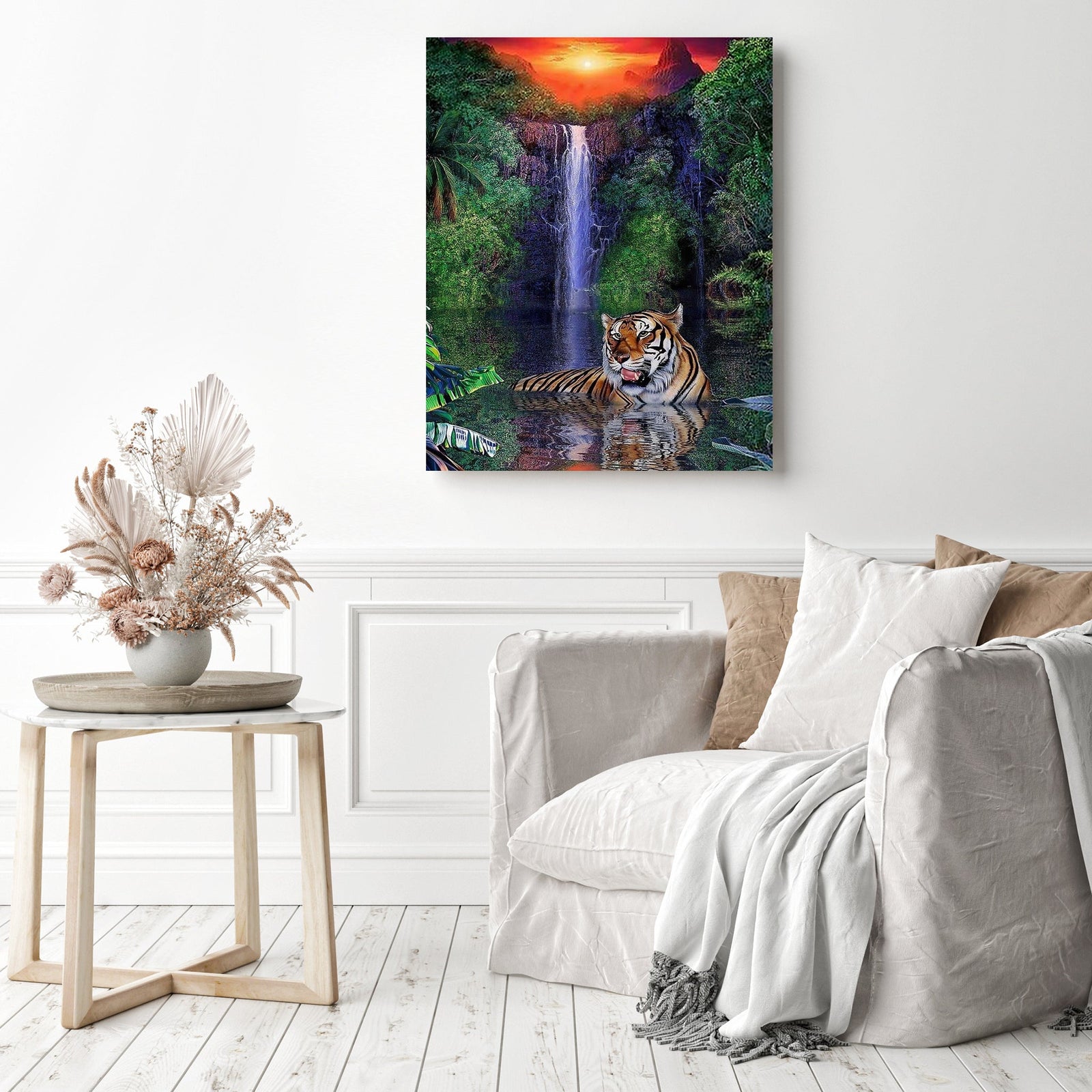 Waterfall in Norway | Diamond Painting Displayed as Home Decor