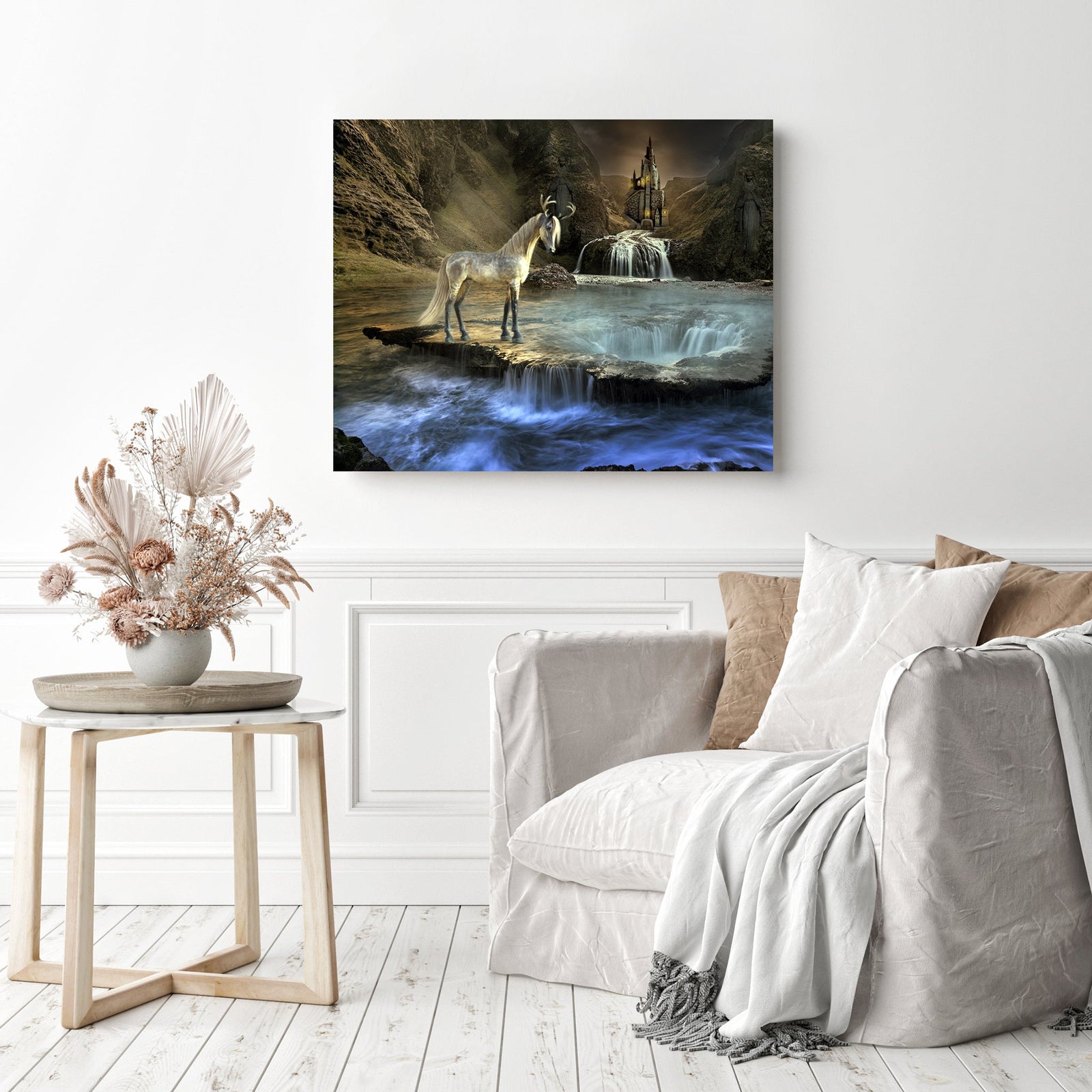 Unicorn Waterfall | Diamond Painting Displayed as Home Decor