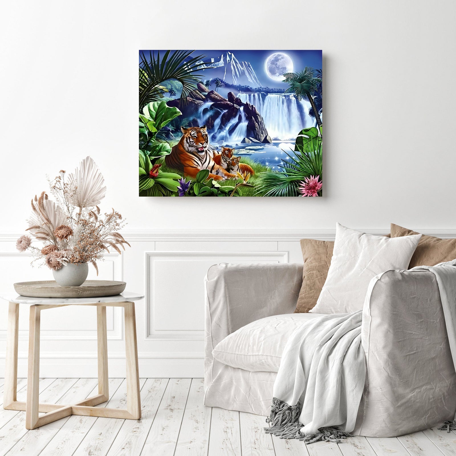 Moonlit Waterfalls | Diamond Painting Displayed as Home Decor