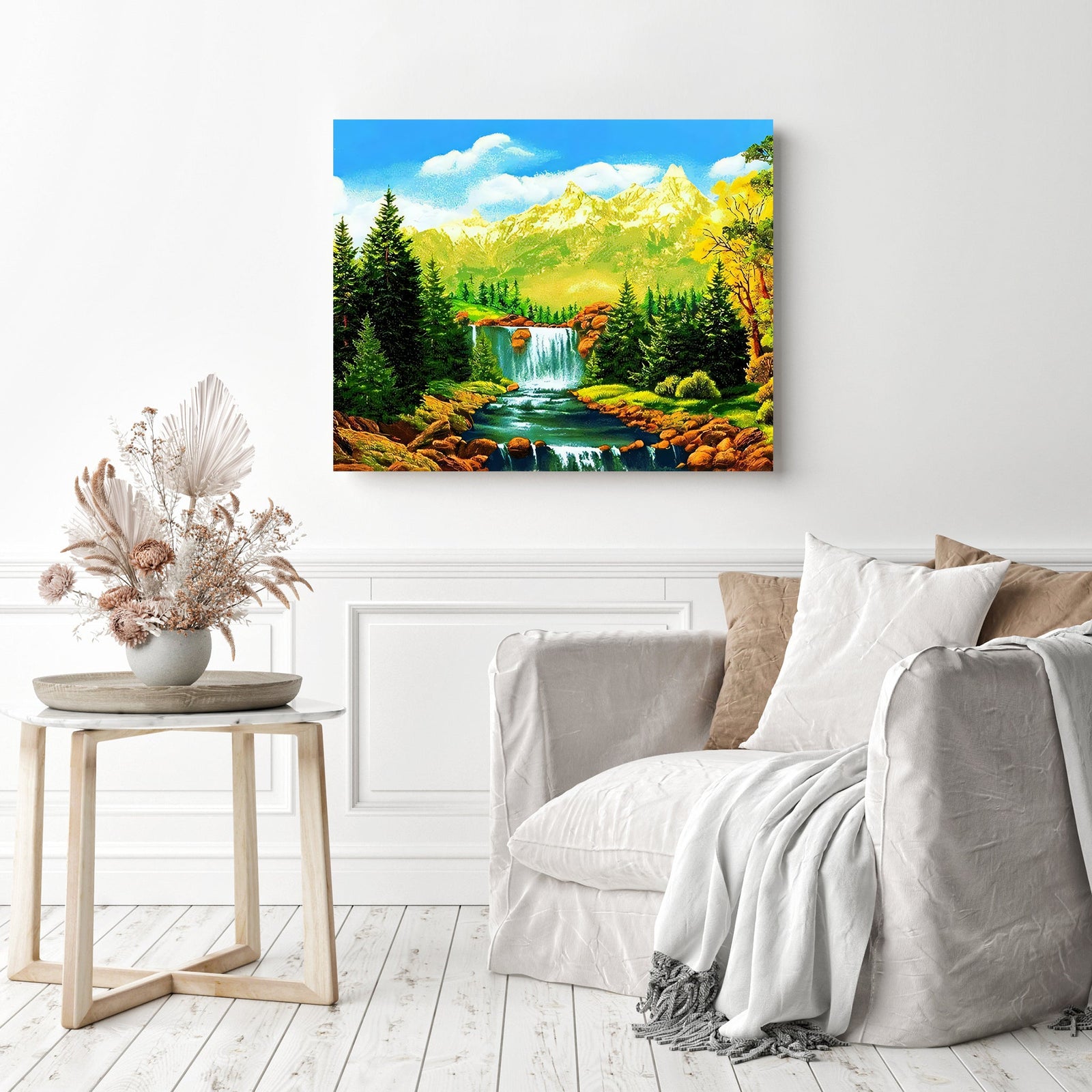 Tranquil Waterfalls | Diamond Painting Displayed as Home Decor