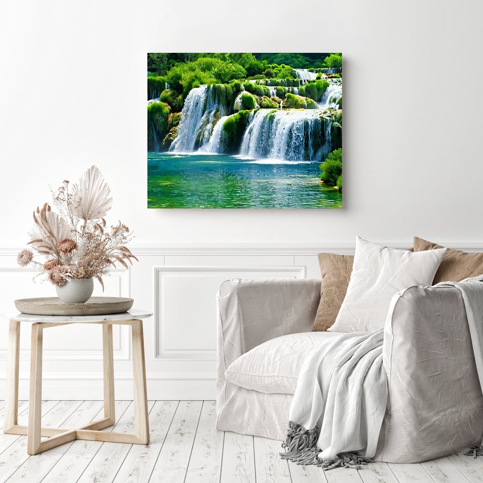 Majestic Waterfalls | Diamond Painting Displayed as Home Decor