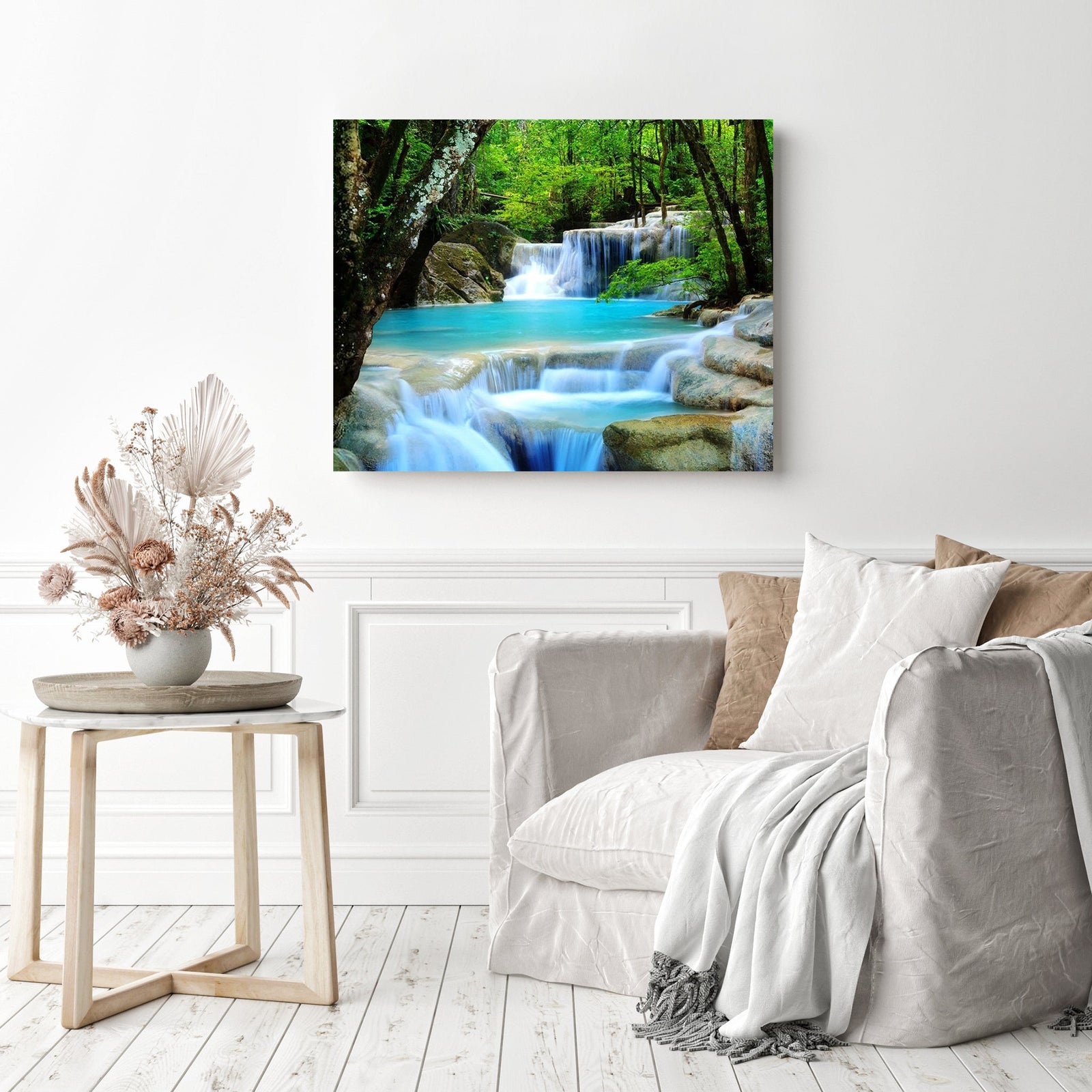 Forest Waterfalls | Diamond Painting Displayed as Home Decor