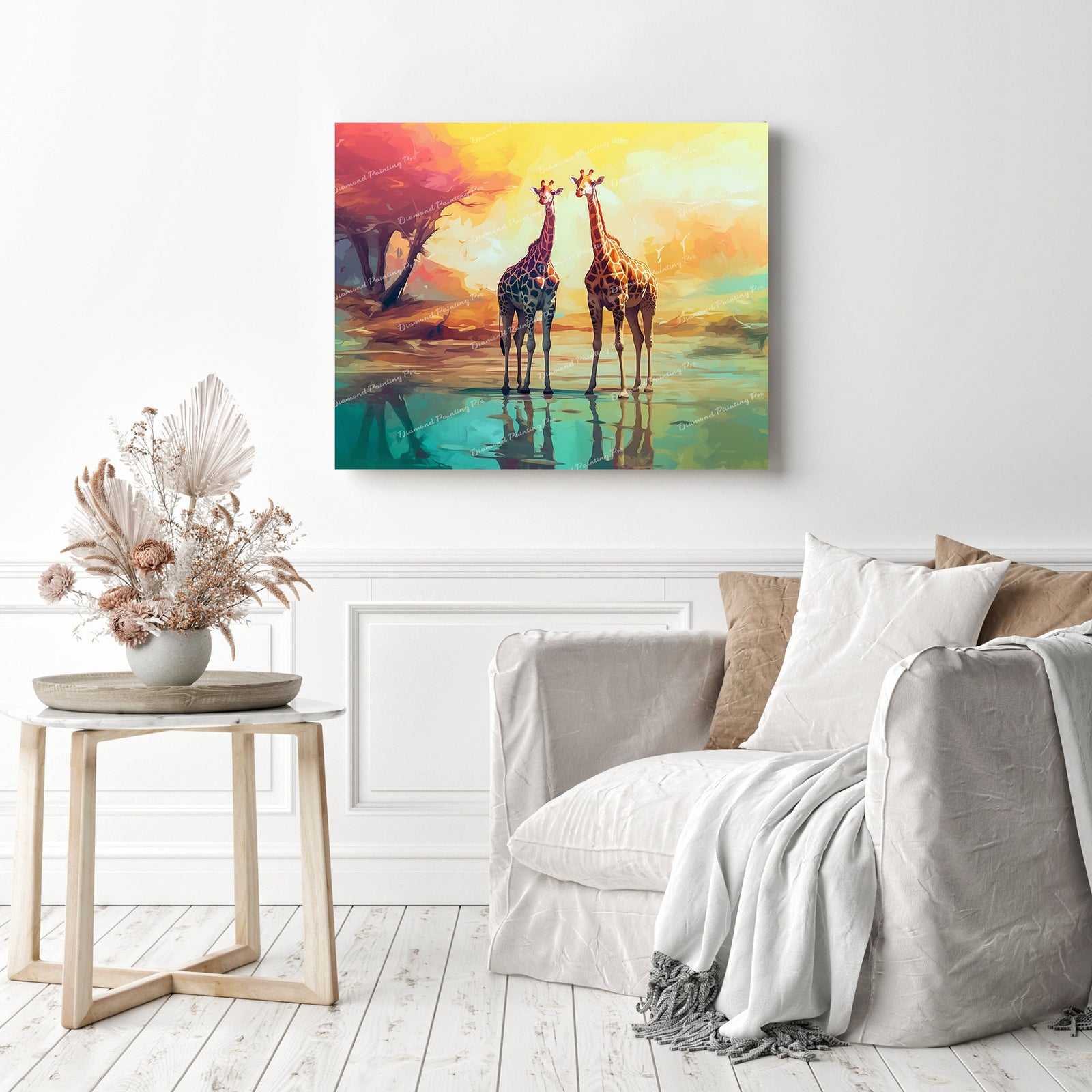 Graceful Giraffes | Diamond Painting Displayed as Home Decor